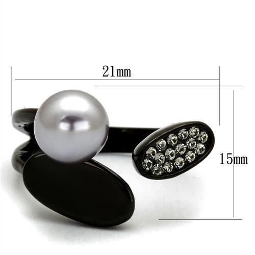 IP Black(Ion Plating) Stainless Steel Ring with Synthetic Pearl in Gray