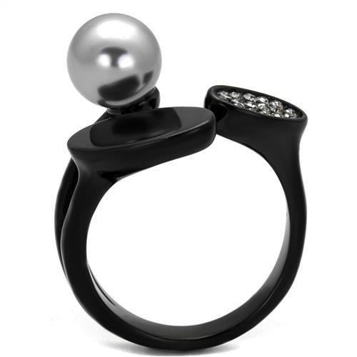 IP Black(Ion Plating) Stainless Steel Ring with Synthetic Pearl in Gray
