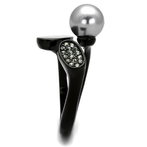 IP Black(Ion Plating) Stainless Steel Ring with Synthetic Pearl in Gray
