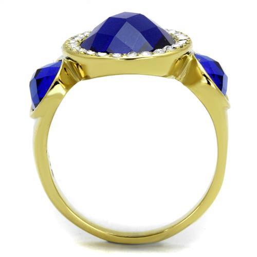 IP Gold(Ion Plating) Stainless Steel Ring with Synthetic Synthetic Glass in Sapphire