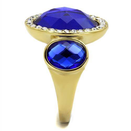 IP Gold(Ion Plating) Stainless Steel Ring with Synthetic Synthetic Glass in Sapphire