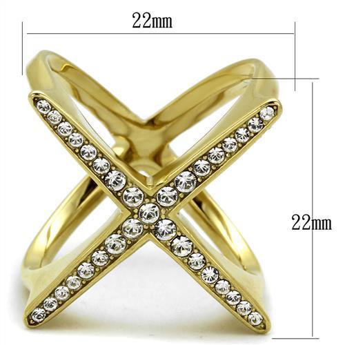 IP Gold(Ion Plating) Stainless Steel Ring with Top Grade Crystal  in Clear