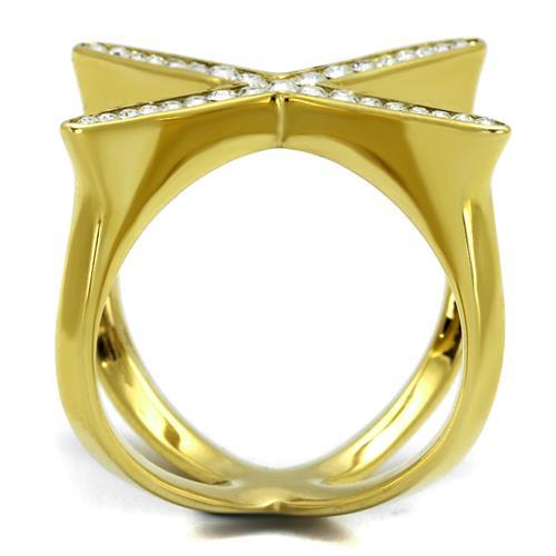 IP Gold(Ion Plating) Stainless Steel Ring with Top Grade Crystal  in Clear
