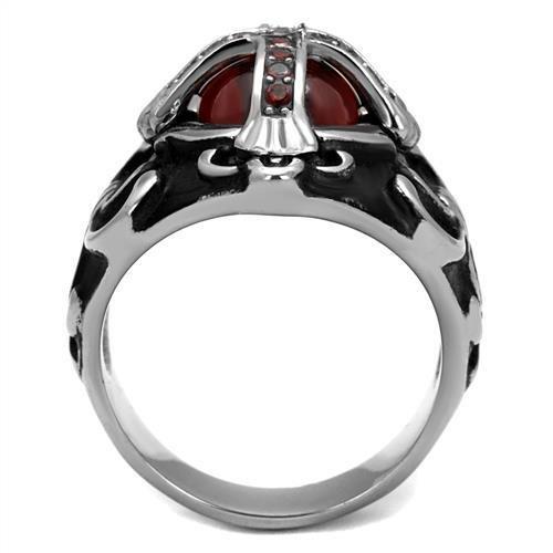 High polished (no plating) Stainless Steel Ring with AAA Grade CZ  in Garnet