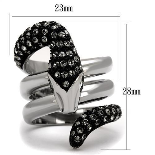 Two-Tone IP Black (Ion Plating) Stainless Steel Ring with Top Grade Crystal  in Black Diamond