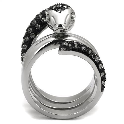 Two-Tone IP Black (Ion Plating) Stainless Steel Ring with Top Grade Crystal  in Black Diamond