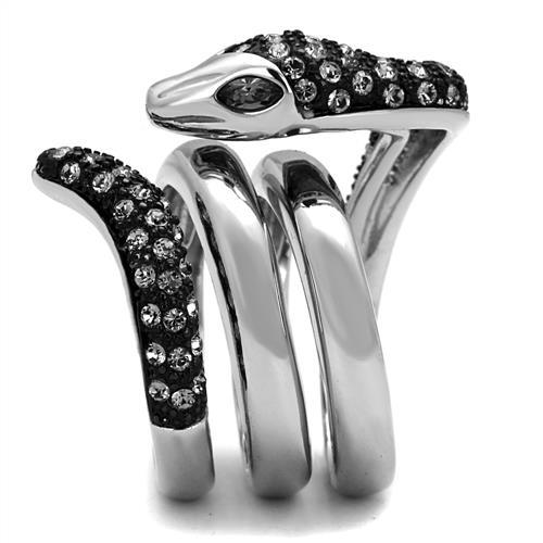 Two-Tone IP Black (Ion Plating) Stainless Steel Ring with Top Grade Crystal  in Black Diamond