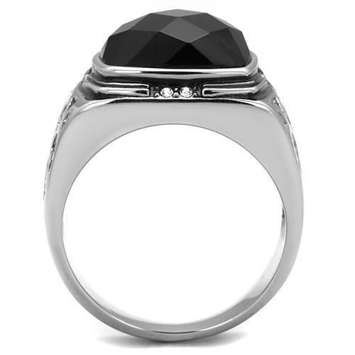 High polished (no plating) Stainless Steel Ring with Synthetic Onyx in Jet