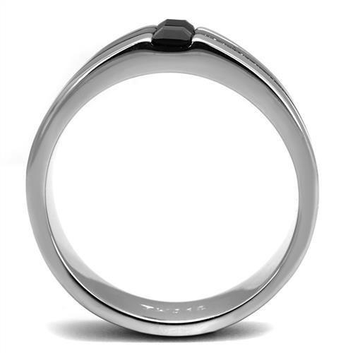 High polished (no plating) Stainless Steel Ring with Top Grade Crystal  in Jet