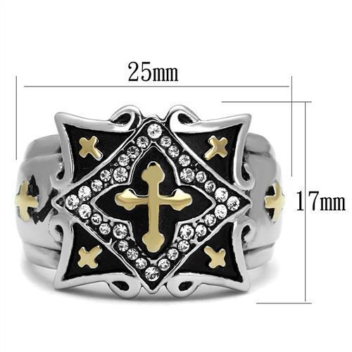 Two-Tone IP Gold (Ion Plating) Stainless Steel Ring with Top Grade Crystal  in Clear