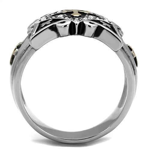 Two-Tone IP Gold (Ion Plating) Stainless Steel Ring with Top Grade Crystal  in Clear