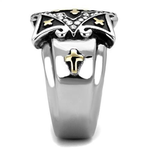 Two-Tone IP Gold (Ion Plating) Stainless Steel Ring with Top Grade Crystal  in Clear