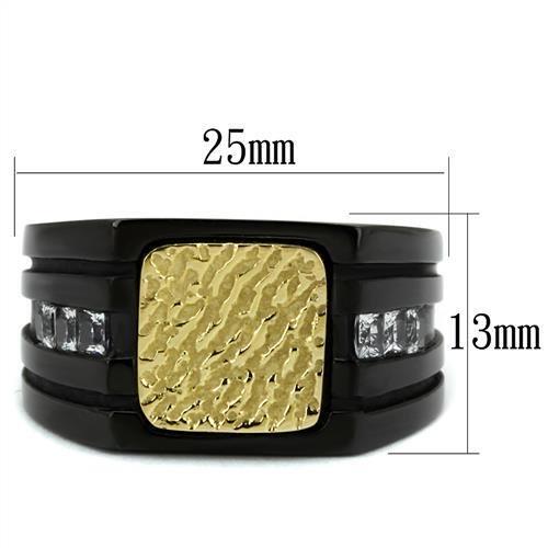 Two-Tone IP Gold (Ion Plating) Stainless Steel Ring with AAA Grade CZ  in Clear