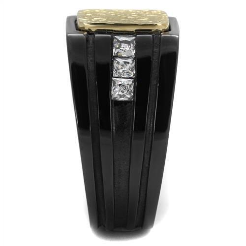 Two-Tone IP Gold (Ion Plating) Stainless Steel Ring with AAA Grade CZ  in Clear