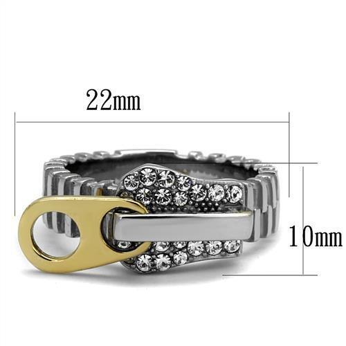 Two-Tone IP Gold (Ion Plating) Stainless Steel Ring with Top Grade Crystal  in Clear