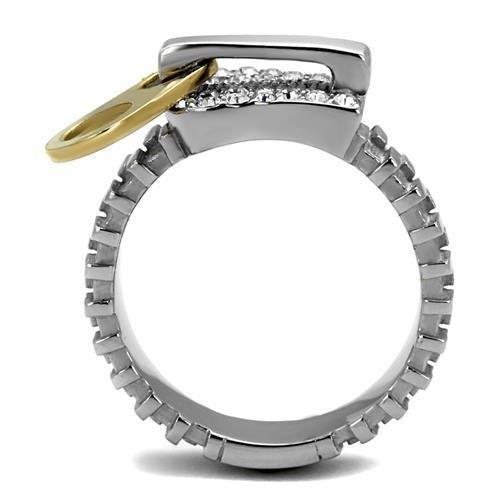 Two-Tone IP Gold (Ion Plating) Stainless Steel Ring with Top Grade Crystal  in Clear