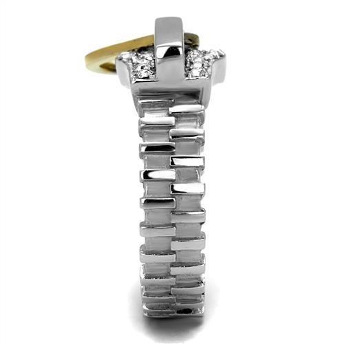 Two-Tone IP Gold (Ion Plating) Stainless Steel Ring with Top Grade Crystal  in Clear