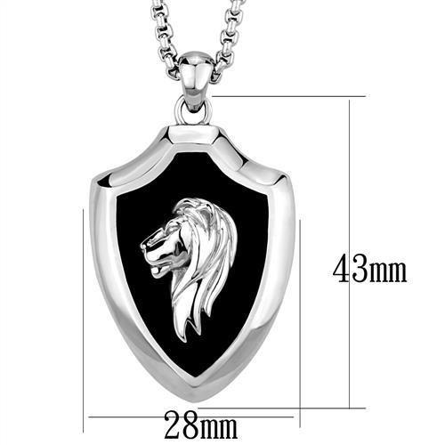 High polished (no plating) Stainless Steel Chain Pendant with Epoxy  in Jet