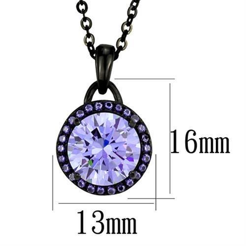IP Black(Ion Plating) Stainless Steel Chain Pendant with AAA Grade CZ  in Light Amethyst