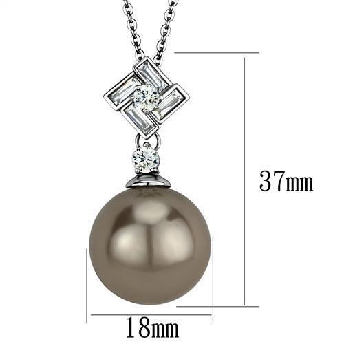 High polished (no plating) Stainless Steel Chain Pendant with Synthetic Glass Bead in Gray