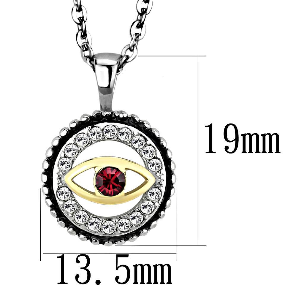 Two-Tone IP Gold (Ion Plating) Stainless Steel Chain Pendant with Top Grade Crystal  in Garnet