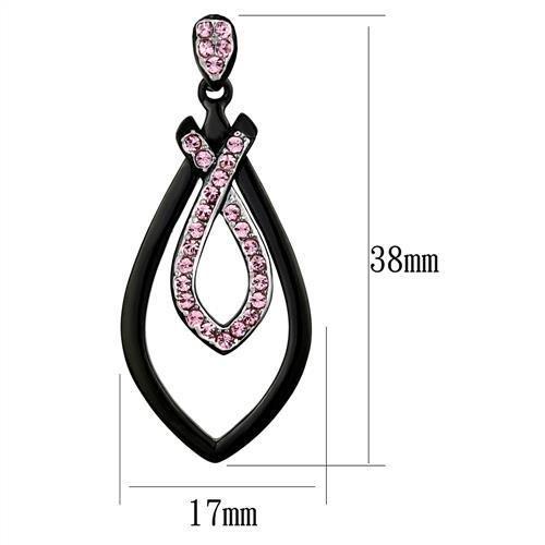Two-Tone IP Black (Ion Plating) Stainless Steel Earrings with Top Grade Crystal  in Light Rose