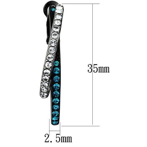 Two-Tone IP Black (Ion Plating) Stainless Steel Earrings with Top Grade Crystal  in Blue Zircon