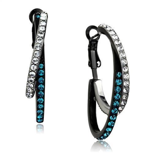Two-Tone IP Black (Ion Plating) Stainless Steel Earrings with Top Grade Crystal  in Blue Zircon