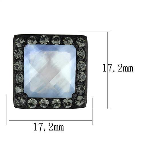 IP Black(Ion Plating) Stainless Steel Earrings with Precious Stone Conch in Aquamarine AB