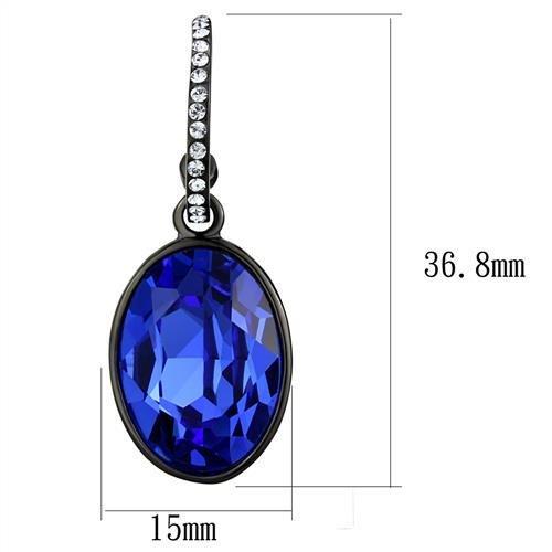 IP Black(Ion Plating) Stainless Steel Earrings with Top Grade Crystal  in Sapphire