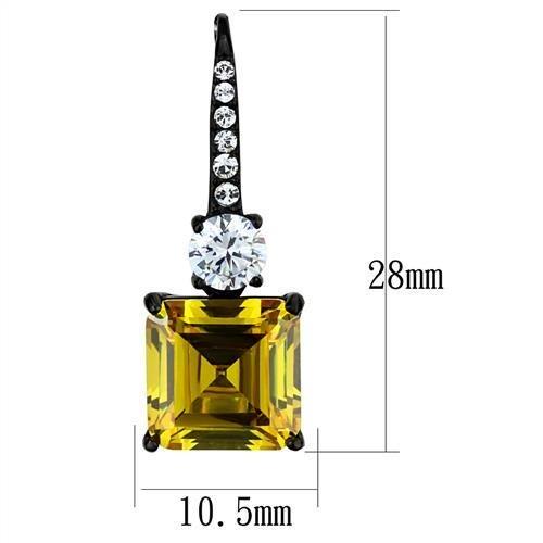 IP Black(Ion Plating) Stainless Steel Earrings with AAA Grade CZ  in Topaz