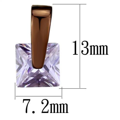IP Dark Brown (IP coffee) Stainless Steel Earrings with AAA Grade CZ  in Light Amethyst