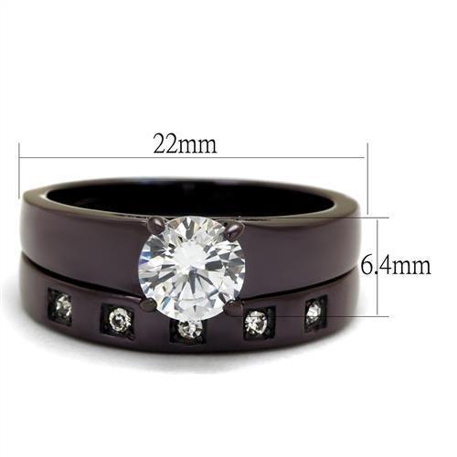 IP Dark Brown (IP coffee) Stainless Steel Ring with AAA Grade CZ  in Clear