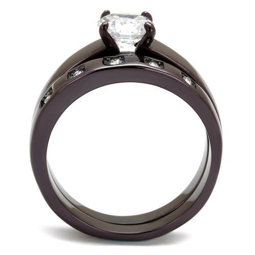 IP Dark Brown (IP coffee) Stainless Steel Ring with AAA Grade CZ  in Clear