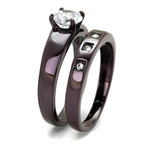 IP Dark Brown (IP coffee) Stainless Steel Ring with AAA Grade CZ  in Clear