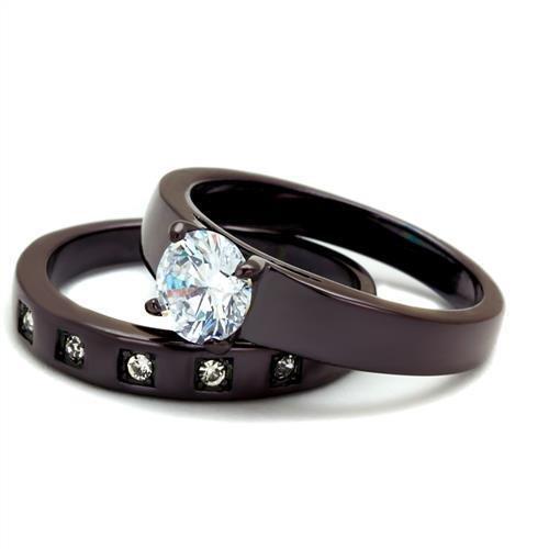 IP Dark Brown (IP coffee) Stainless Steel Ring with AAA Grade CZ  in Clear