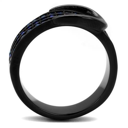 IP Black(Ion Plating) Stainless Steel Ring with Top Grade Crystal  in Multi Color