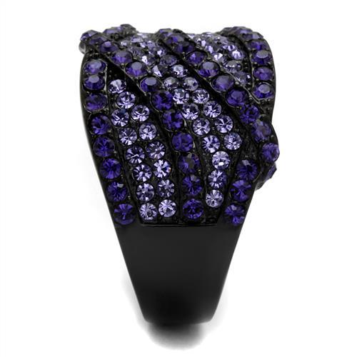 IP Black(Ion Plating) Stainless Steel Ring with Top Grade Crystal  in Multi Color