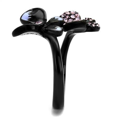 IP Black(Ion Plating) Stainless Steel Ring with Top Grade Crystal  in Light Amethyst