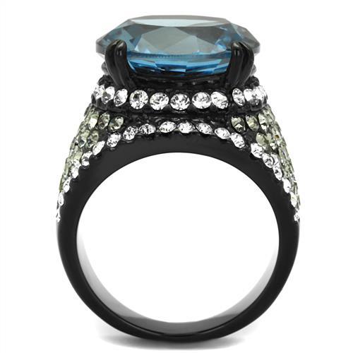 IP Black(Ion Plating) Stainless Steel Ring with AAA Grade CZ  in London Blue