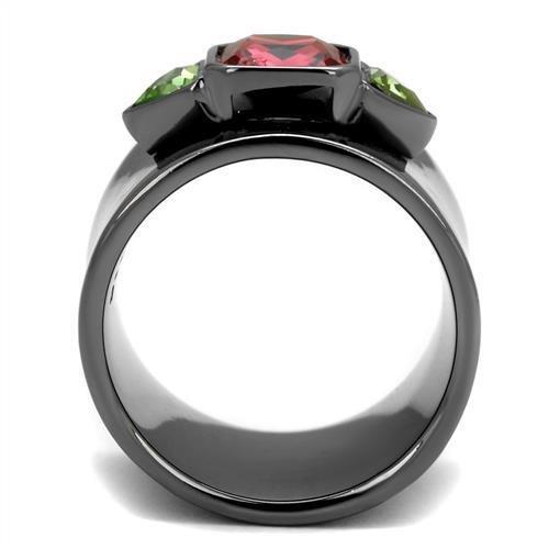 IP Light Black  (IP Gun) Stainless Steel Ring with Synthetic Synthetic Glass in Multi Color