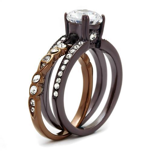 IP Dark Brown (IP coffee) & IP light Coffee Stainless Steel Ring with AAA Grade CZ  in Clear