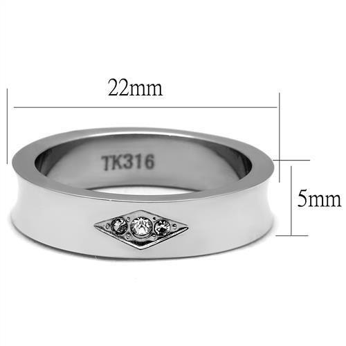 High polished (no plating) Stainless Steel Ring with Top Grade Crystal  in Clear
