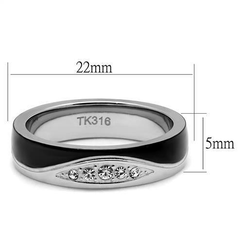 Two-Tone IP Black (Ion Plating) Stainless Steel Ring with Top Grade Crystal  in Clear