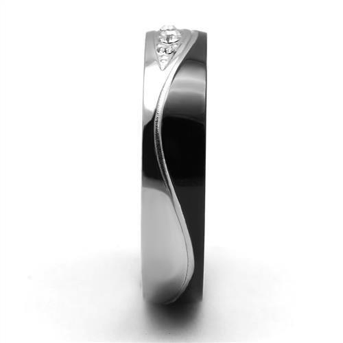 Two-Tone IP Black (Ion Plating) Stainless Steel Ring with Top Grade Crystal  in Clear