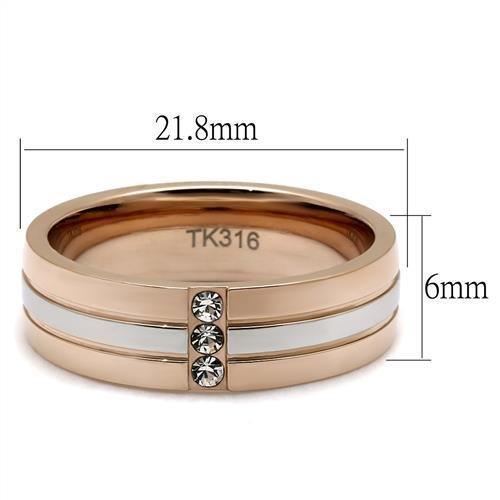 Two-Tone IP Rose Gold Stainless Steel Ring with Top Grade Crystal  in Clear