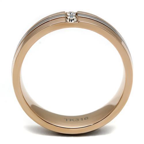 Two-Tone IP Rose Gold Stainless Steel Ring with Top Grade Crystal  in Clear
