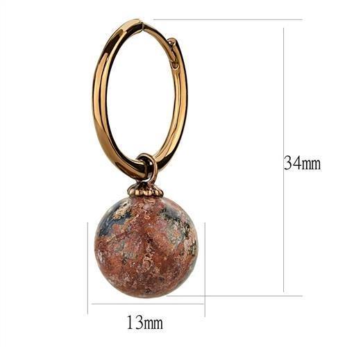 IP Coffee light Stainless Steel Earrings with Semi-Precious Leopard Stone in Multi Color