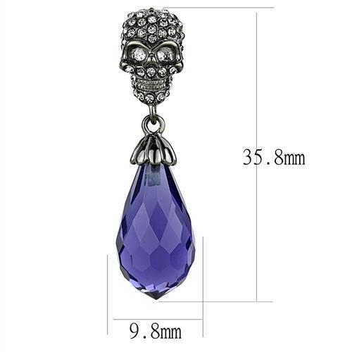 IP Light Black  (IP Gun) Stainless Steel Earrings with Synthetic Synthetic Glass in Tanzanite