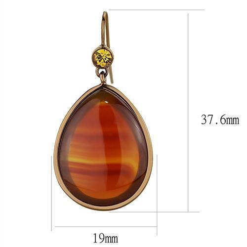 IP Coffee light Stainless Steel Earrings with Semi-Precious Agate in Siam
